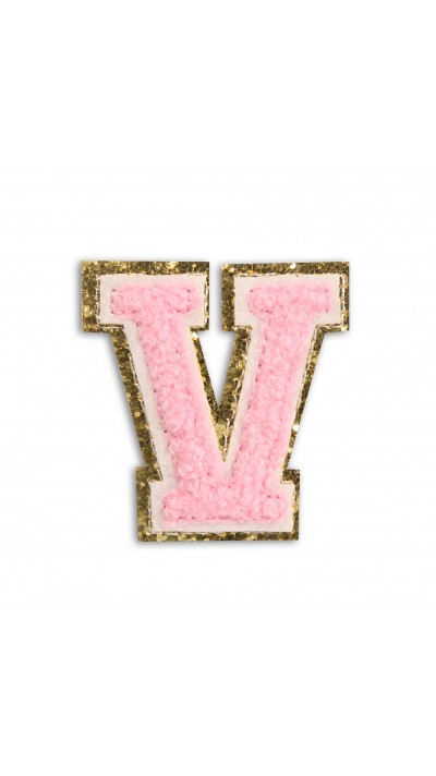 Autocollant sticker pour téléphone/tablette/ordinateur brodé en 3D rose clair - Lettre V