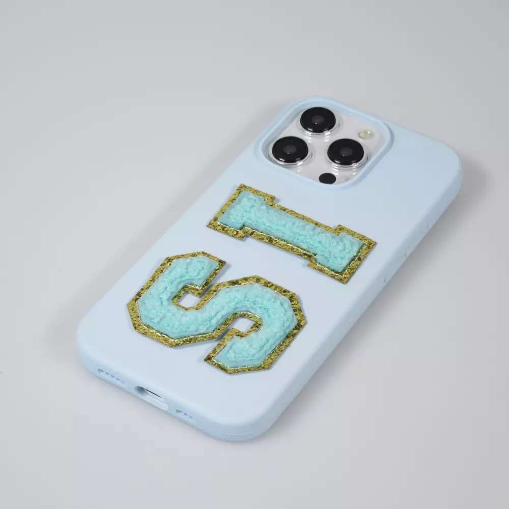 Sticker Aufkleber für Handy/Tablet/Computer 3D gestickt Türkis - Buchstabe C