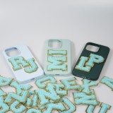 Sticker Aufkleber für Handy/Tablet/Computer 3D gestickt Türkis - Buchstabe J