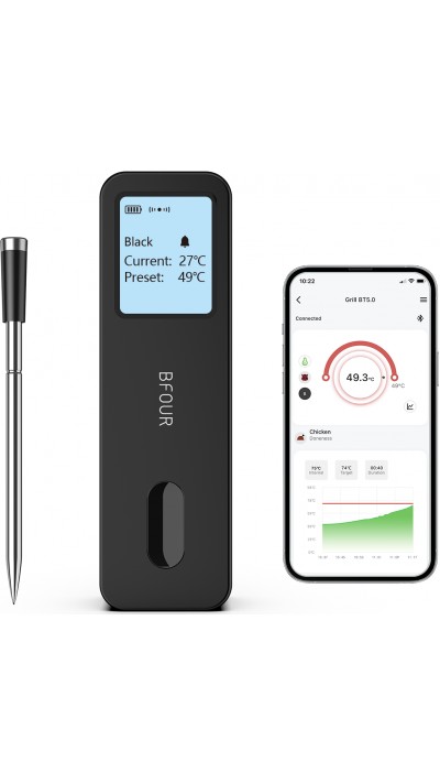 BFOUR Smart Bluetooth Thermomètre à viande BF-30 Eco-Friendly Batterie Li-Ithium Ecran LCD + APP