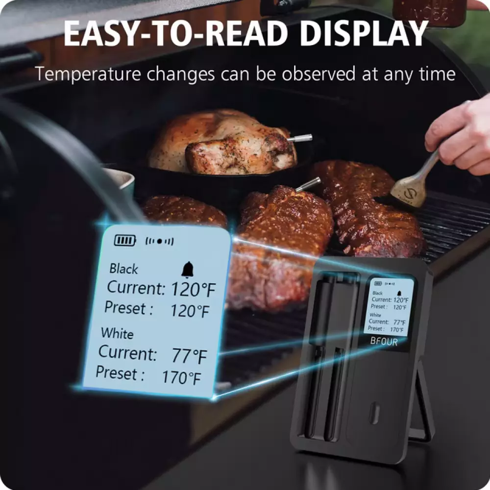 BFOUR Smart Bluetooth doppel Fleisch Thermometer BF-40 Eco-Friendly Li-Ithium Akku LCD Display + APP