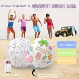 Ballon de plage gonflable DIY &agrave; colorier soi-m&ecirc;me avec 4 feutres de couleur - Blanc