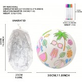 Ballon de plage gonflable DIY &agrave; colorier soi-m&ecirc;me avec 4 feutres de couleur - Blanc