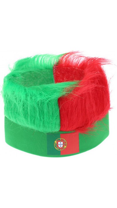Kopfband / Mütze mit Nationalfarben Portugal und farbigen Haaren für Fans