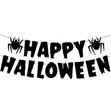 Kartonbanner Happy Halloween - Schwarz