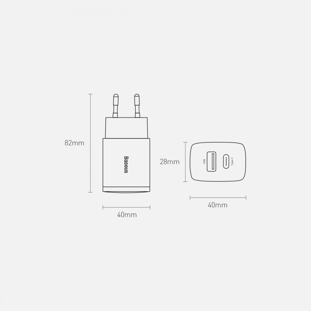 Baseus Ladegerät 20W USB und USB-C (Quick Charge) - Weiss