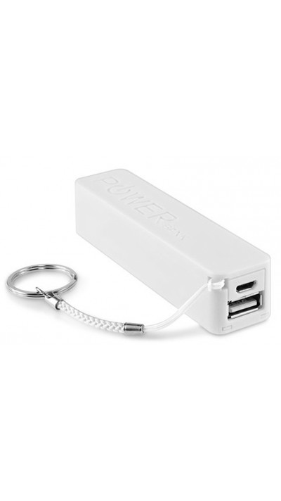 Tragbare & kompakte Power Bank - 2'600 mAh Kapazität USB-A Output Schlüsselanhänger - Weiss