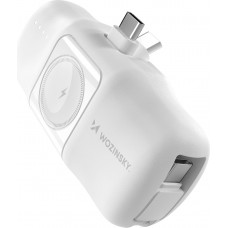 Batterie Externe Wozinsky WF16-YCS 5000mAh 15W USB-C Mini avec C&acirc;ble USB-C Int&eacute;gr&eacute; et Chargeur Apple Watch - Blanc