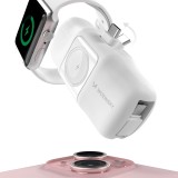 Batterie Externe Wozinsky WF16-YCS 5000mAh 15W USB-C Mini avec C&acirc;ble USB-C Int&eacute;gr&eacute; et Chargeur Apple Watch - Blanc