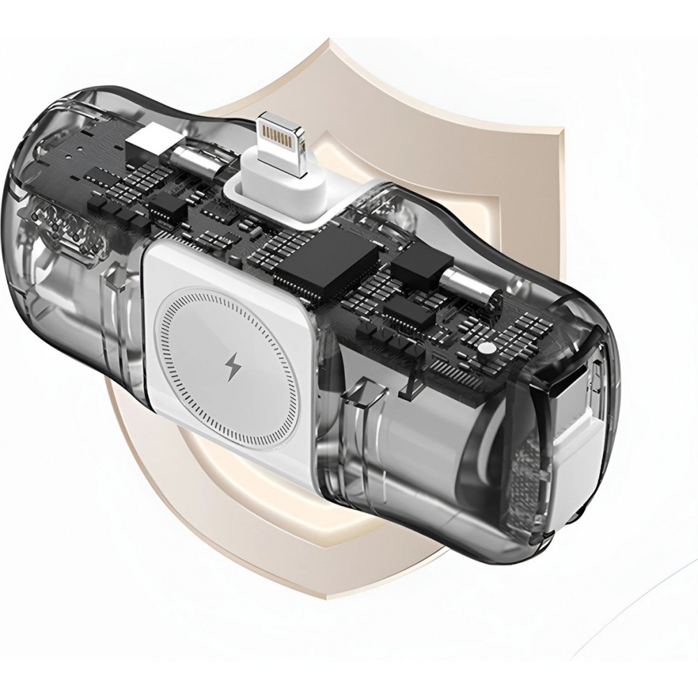 Batterie Externe Wozinsky WF16-YCS 5000mAh 15W USB-C Mini avec C&acirc;ble USB-C Int&eacute;gr&eacute; et Chargeur Apple Watch - Blanc