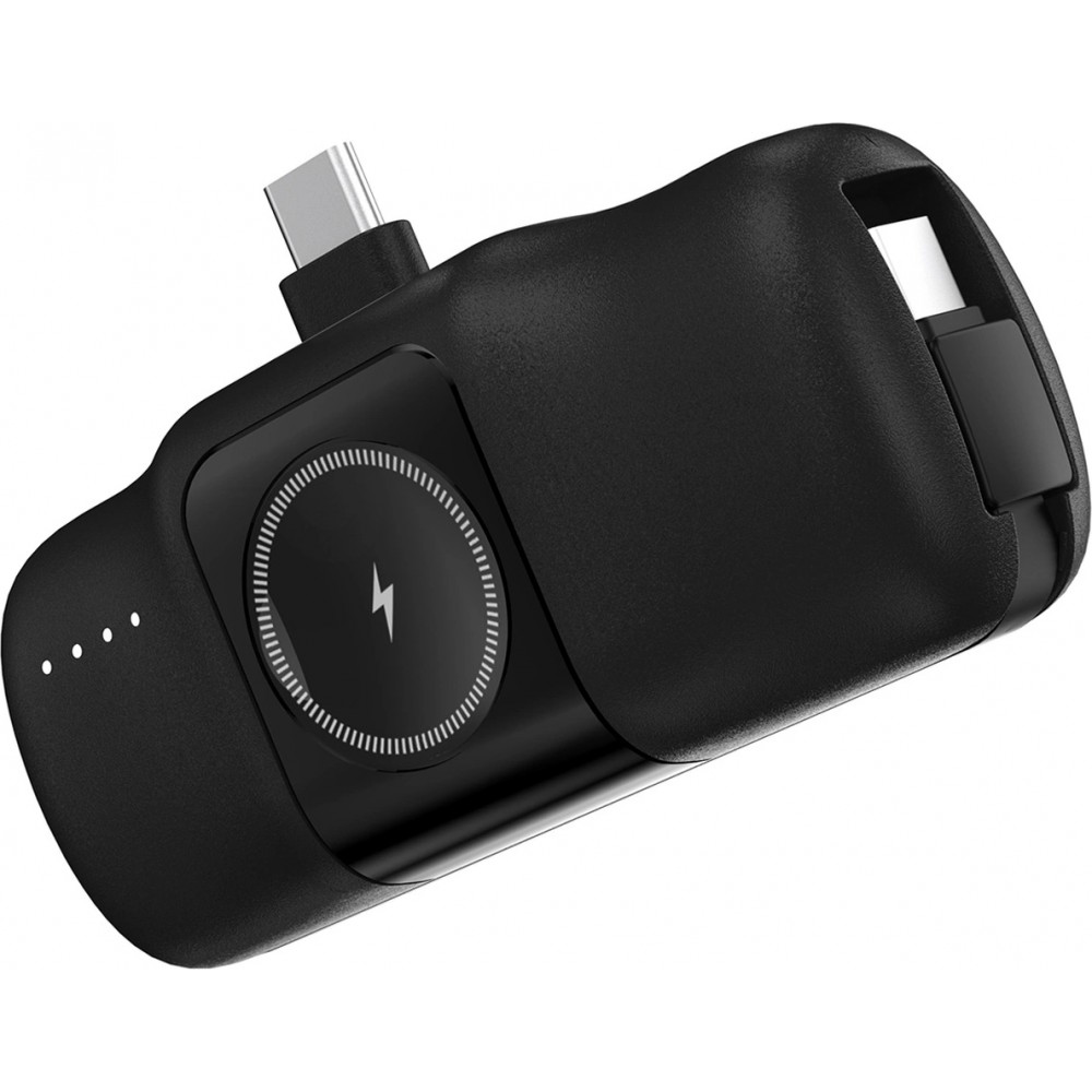 Wozinsky WF16-YCS 5000mAh 15W USB-C Mini Powerbank mit integriertem USB-C-Kabel und Apple Watch Ladeger&auml;t - Schwarz