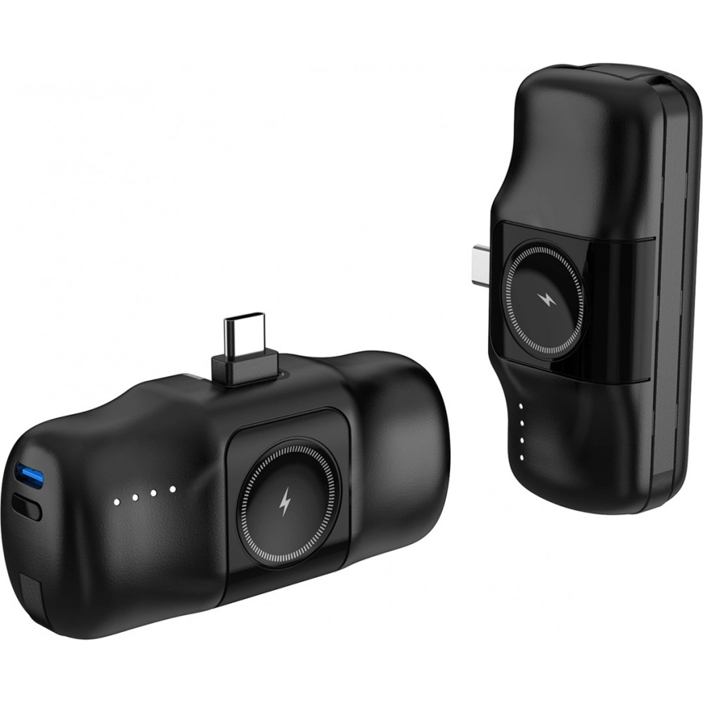 Wozinsky WF16-YCS 5000mAh 15W USB-C Mini Powerbank mit integriertem USB-C-Kabel und Apple Watch Ladeger&auml;t - Schwarz