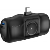 Wozinsky WF16-YCS 5000mAh 15W USB-C Mini Powerbank mit integriertem USB-C-Kabel und Apple Watch Ladeger&auml;t - Schwarz