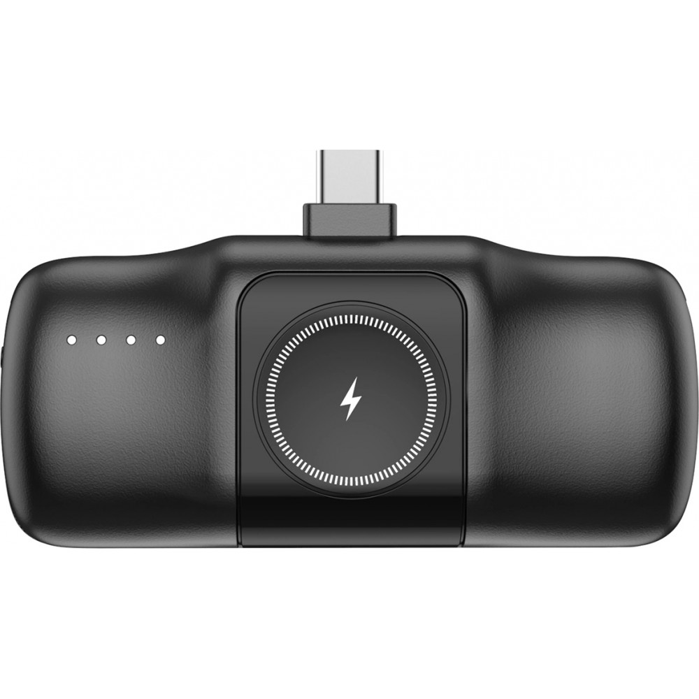 Wozinsky WF16-YCS 5000mAh 15W USB-C Mini Powerbank mit integriertem USB-C-Kabel und Apple Watch Ladeger&auml;t - Schwarz