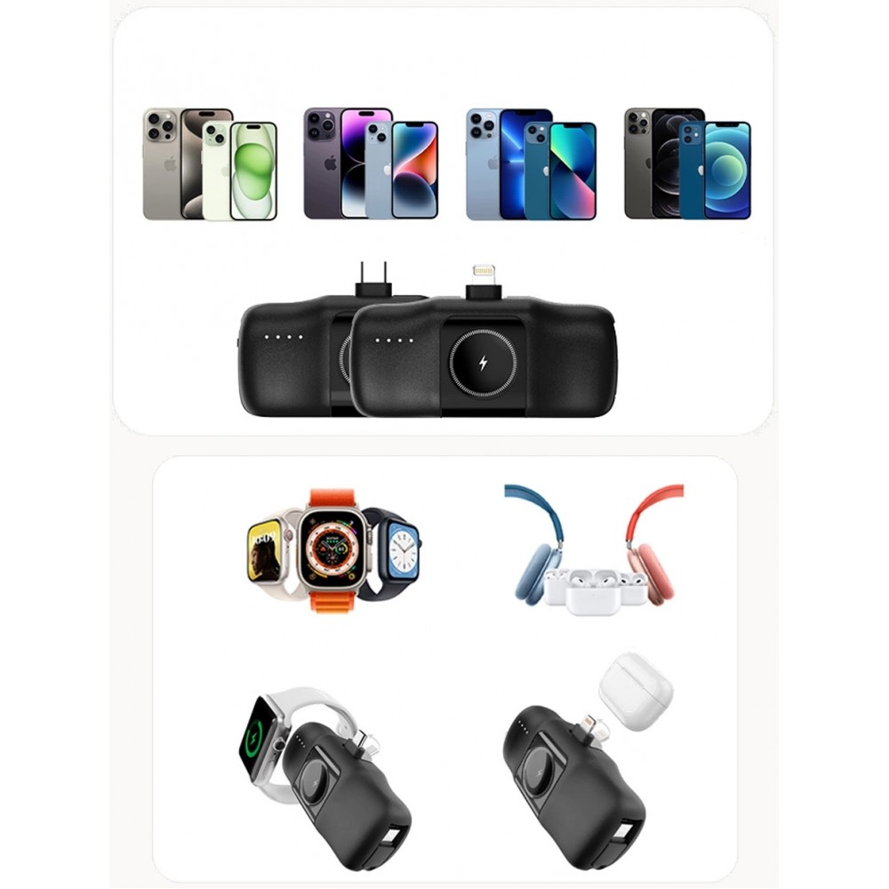 Wozinsky WF16-YCS 5000mAh 15W USB-C Mini Powerbank mit integriertem USB-C-Kabel und Apple Watch Ladeger&auml;t - Schwarz