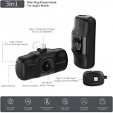 Wozinsky WF16-YCS 5000mAh 15W USB-C Mini Powerbank mit integriertem USB-C-Kabel und Apple Watch Ladeger&auml;t - Schwarz