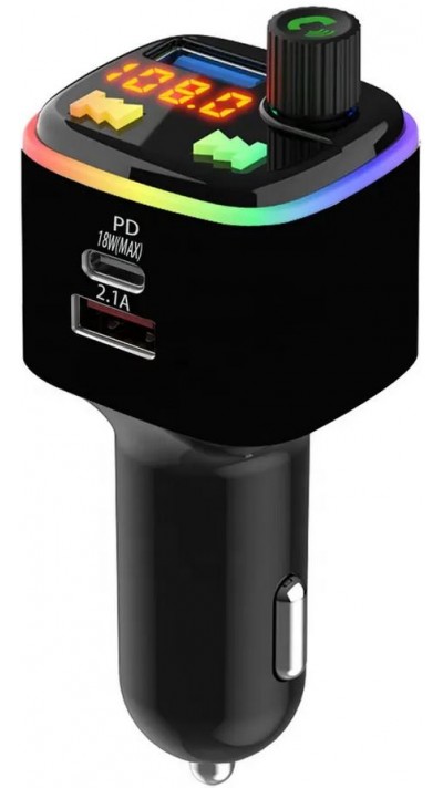 Bluetooth 5.0 USB-Ladegerät 18W Zigarettenanzünder und FM-Transmitter Quick Charge - Schwarz