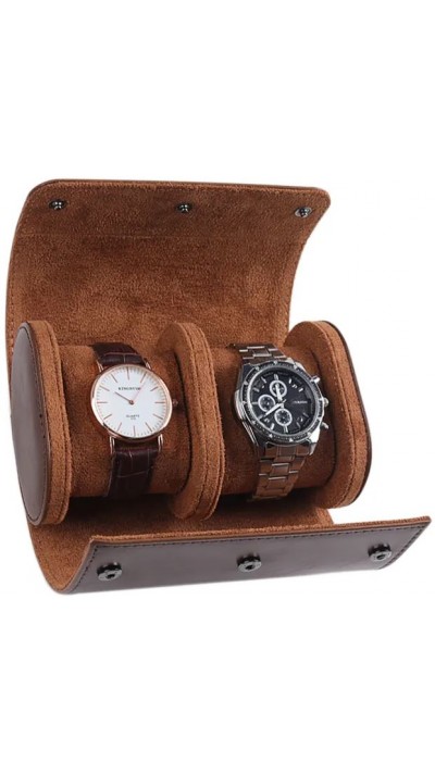 Luxuriöse und hochwertige Uhren Aufbewahrungs Box Kunstleder und weichem Uhrenkissen - 2 Uhren - Braun
