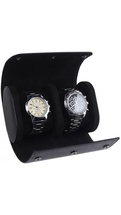 Luxuriöse und hochwertige Uhren Aufbewahrungs Box Kunstleder und weichem Uhrenkissen - 2 Uhren - Schwarz