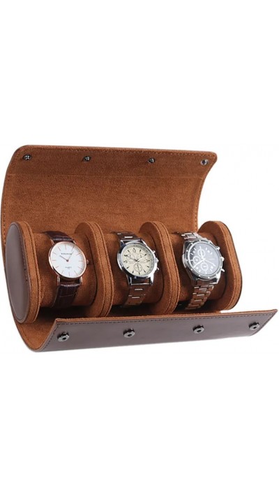 Luxuriöse und hochwertige Uhren Aufbewahrungs Box Kunstleder und weichem Uhrenkissen - 3 Uhren - Braun