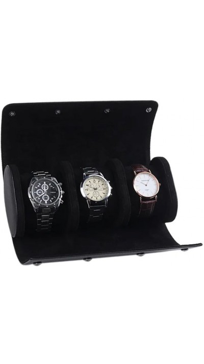 Luxuriöse und hochwertige Uhren Aufbewahrungs Box Kunstleder und weichem Uhrenkissen - 3 Uhren - Schwarz