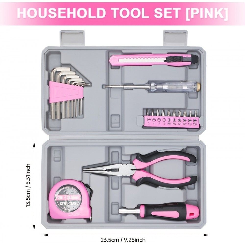 Faltbare und kompakte Werkzeugbox für Mädchen/Frauen (23 Teile) mit allen wichtigen Werkzeugen - Rosa