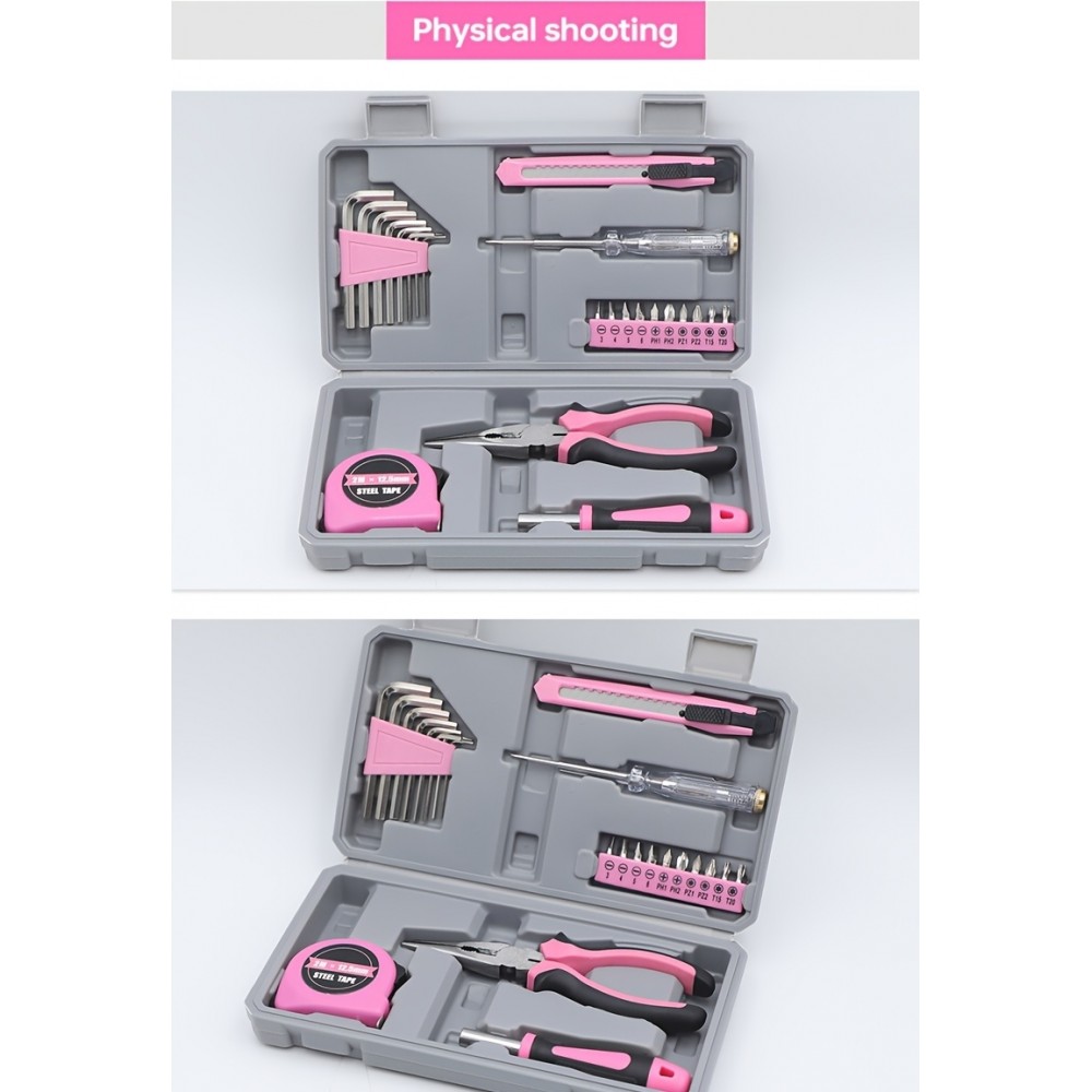 Faltbare und kompakte Werkzeugbox für Mädchen/Frauen (23 Teile) mit allen wichtigen Werkzeugen - Rosa