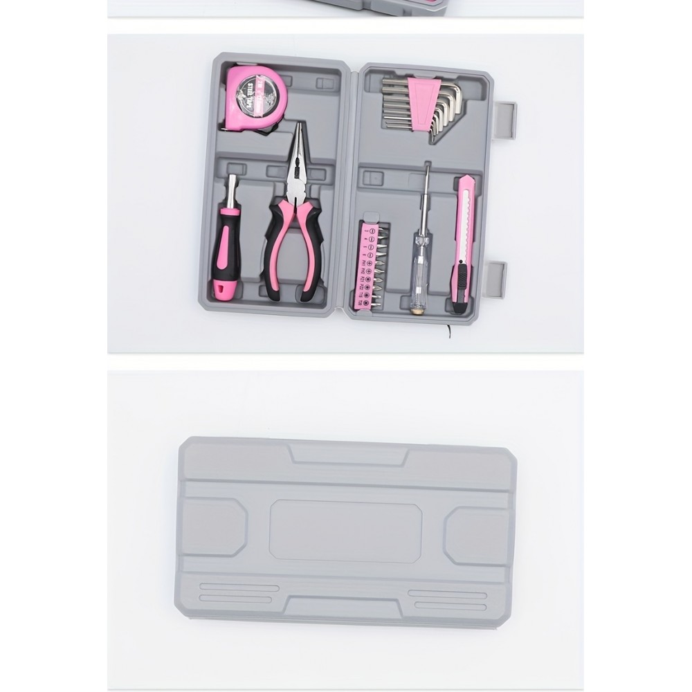 Faltbare und kompakte Werkzeugbox für Mädchen/Frauen (23 Teile) mit allen wichtigen Werkzeugen - Rosa