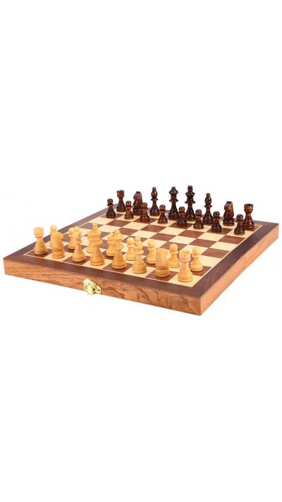 3 in 1 hölzernes Brettspiele Box - Schöne Holzkiste für Schach, Backgammon & Dame - 44cm