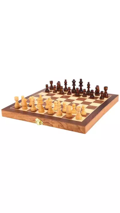 Boîte de jeux 3 en 1 - Magnifique boîte en bois pour les échecs, le backgammon & la dame - 44cm