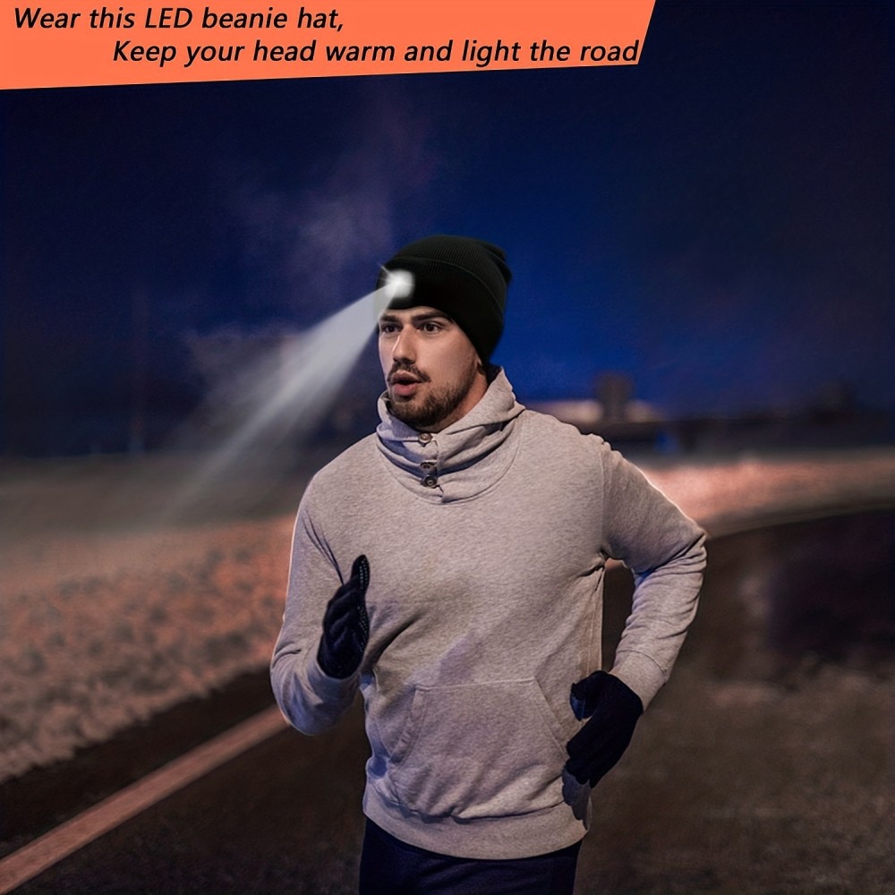 Unisex LED Mütze mit Stirnlampe für nächtliche Aktivitäten - Schwarz