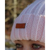 Bonnet en laine avec pompon en fourrure véritable - Rose clair