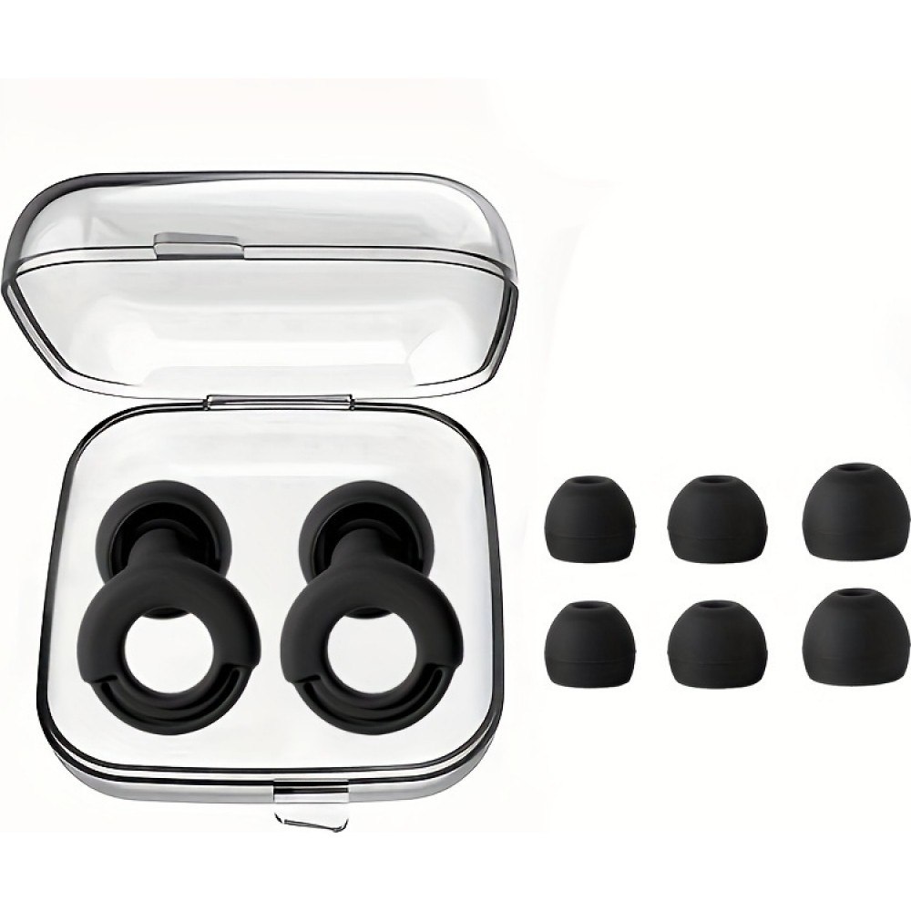 Wiederverwendbare Silikon-Ohrstöpsel Loop (3 Größen) mit Aufbewahrungsetui - Schwarz