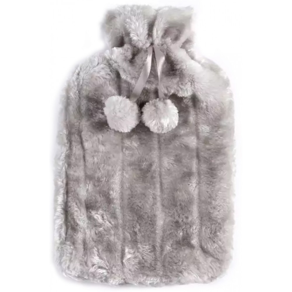 Wärmflasche mit Decke aus weichem Kunstfell (2 Liter) - Grau