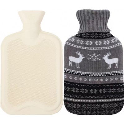 Wärmflasche mit Strickdecke (2 Liter) - Hirsche grau