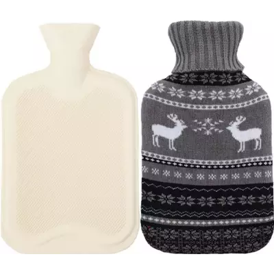 Wärmflasche mit Strickdecke (2 Liter) - Hirsche grau