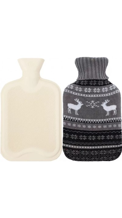 Bouillotte avec couverture en tricot (2 litres) - Cerfs gris