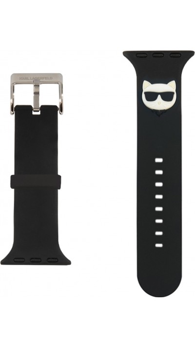 Karl Lagerfeld Armband aus schwarzem Soft-Touch-Silikon mit geprägtem Choupette-Kopf - Schwarz - Apple Watch 42 mm / 44 mm / 45 mm / 49 mm