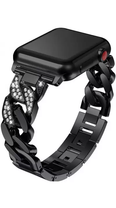 Armband Edelstahl Diamond Loop mit luxuriösen Diamanten und grossen Schleifen - Schwarz - Apple Watch 38 mm / 40 mm