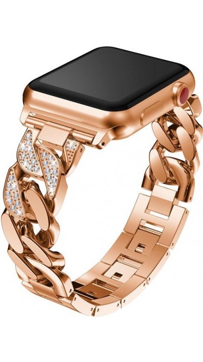 Armband Edelstahl Diamond Loop mit luxuriösen Diamanten und grossen Schleifen - Rosa - Apple Watch 42 mm / 44 mm