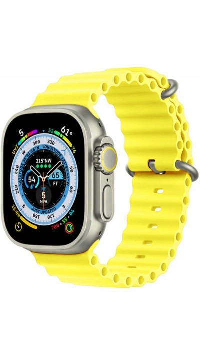 Gummi Silikon Armband gewellt - Gelb - Apple Watch 42 mm / 44 mm / 45 mm