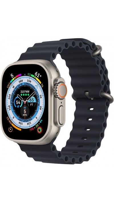 Gummi Silikon Armband gewellt - Schwarz - Apple Watch Ultra 49 mm