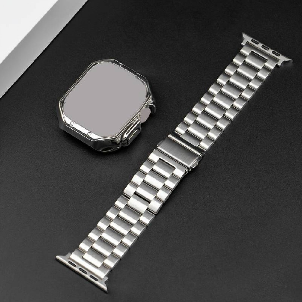 Edles Metallarmband mit integrierter TPU Silikon Schutzhülle für Apple Watch 49mm - Silber