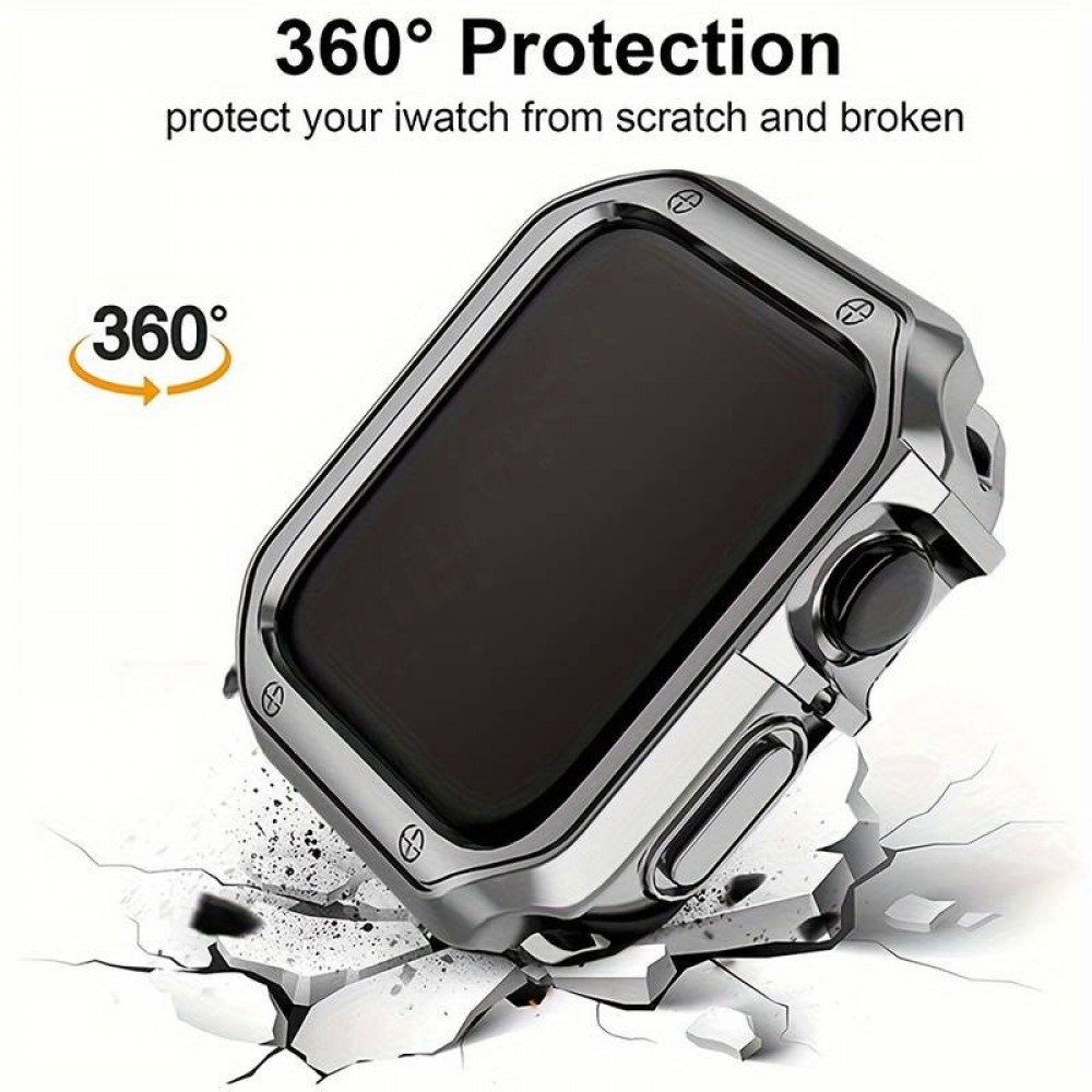 Edles Metallarmband mit integrierter TPU Silikon Schutzhülle für Apple Watch 42/44/45 mm- Schwarz