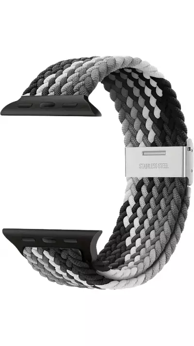 Elastisches Geflochtenes Nylonarmband mit Dehnbaren Riemen f&uuml;r Apple Watch - Schwarz & Weiss - Apple Watch 38/40/41/42 mm