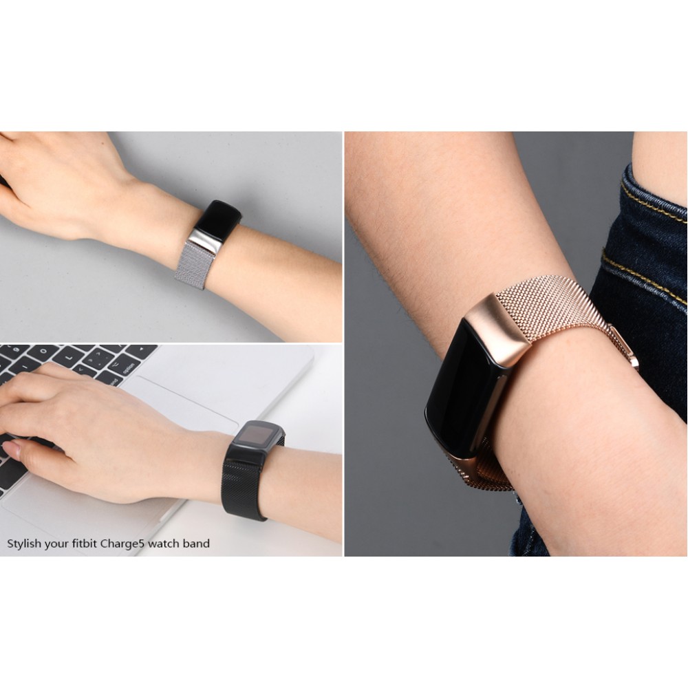 Milanaise-Armband aus Stahl in (Größe L) - Silber - Fitbit Charge 5 / 6