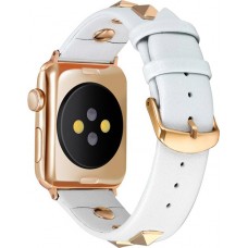 Punkarmband aus echtem Leder, größenverstellbar - Weiss - Apple Watch 38/40/41/42 mm