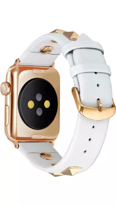 Punkarmband aus echtem Leder, größenverstellbar - Weiss - Apple Watch 44/45/46/49 mm