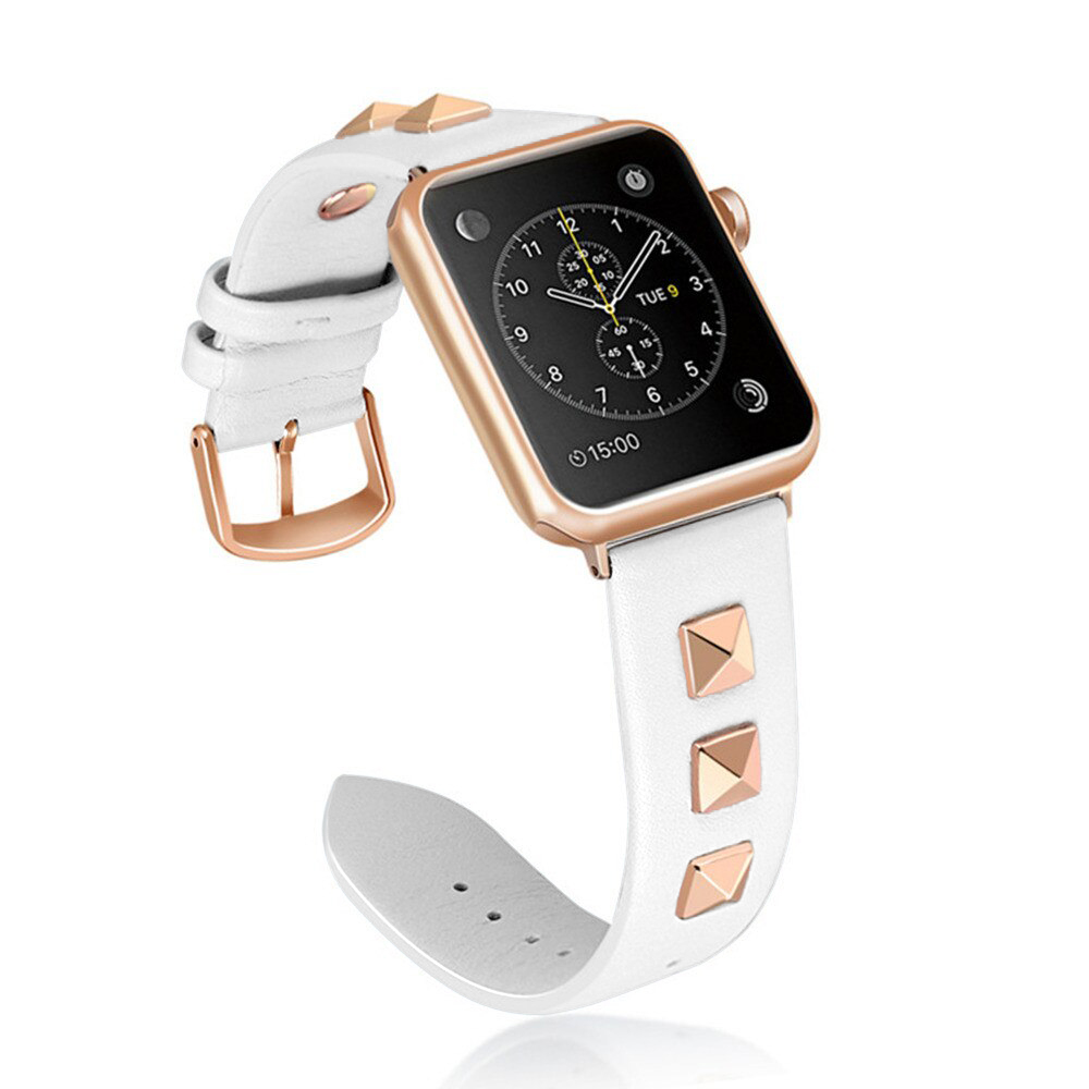 Punkarmband aus echtem Leder, größenverstellbar - Weiss - Apple Watch 38/40/41/42 mm