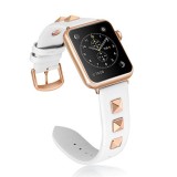 Punkarmband aus echtem Leder, größenverstellbar - Weiss - Apple Watch 38/40/41/42 mm